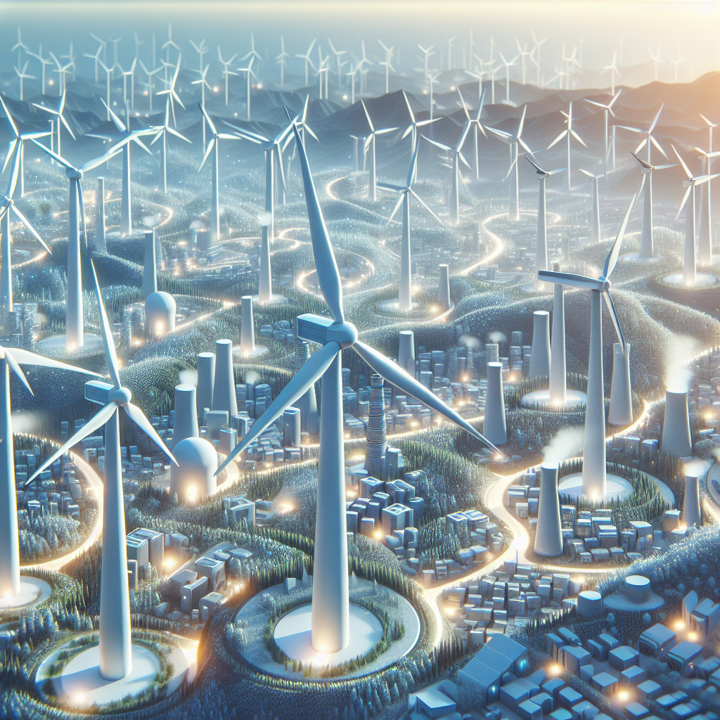 1. Visualize a futuristic wind farm with multiple ...